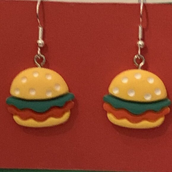 Hamburger Earring, Gift Idea, Funny Food Earring, Silly Earring, Novelty Earring - Picture 5 of 5